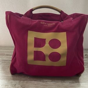 KATE SPADE Oatmeal Canvas hot pink Shoulder Bag Tote Purse Handbag